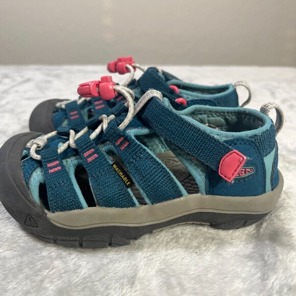 Keen Newport H2 Kids 11 Hiking Rugged Sandals Youth Blue Pink Waterproof - Picture 4 of 9